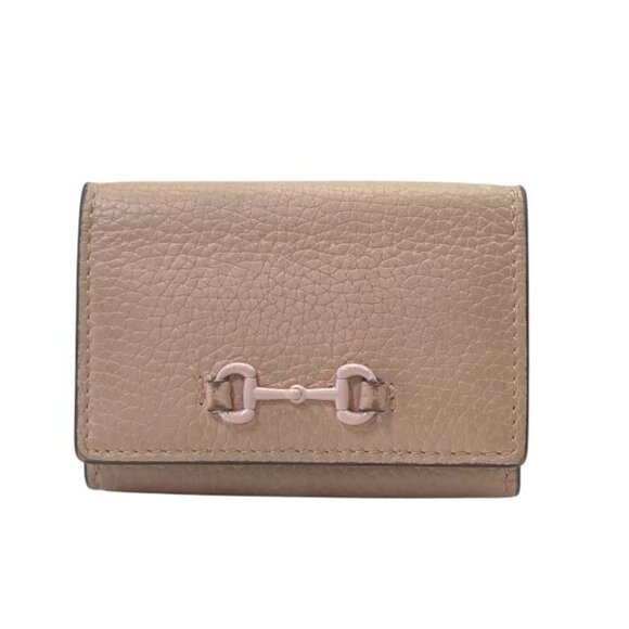 Gucci Handbags - Gucci Horsebit Trifold Wallet Compact Wallet Leather Pink Logo Pink